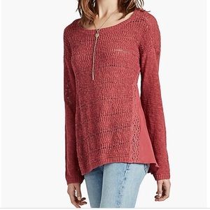 LUCKY BRAND • Drape Back Woven Mix Sweater Large